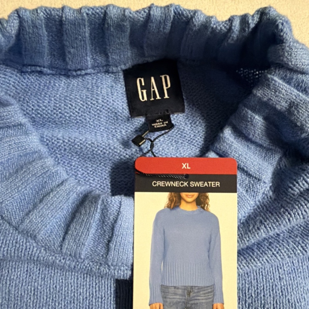 GAP Women's Blue Cotton Knit Crew Neck Pullover Sweater XL Ribbed Long Sleeve - Picture 4 of 5